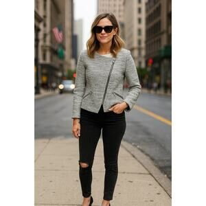 Banana Republic Moto Jacket Size 2P Petite Cotton Pockets Asymmetrical Black